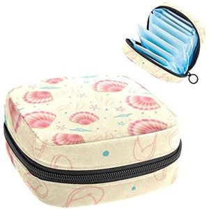 Periode Pouch Draagbare Tampon Opbergtas,Tampon Houder voor Portemonnee Vrouwelijke Product Organizer,Leuke Zomer Roze Zee Schelpen, Meerkleurig, 4.7x6.6x6.6 in/12x17x17 cm