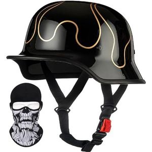 Duitse Motorfiets Half Shell Helm, Retro Half Shell Helm, Jet Helm met Vizier, Snelsluiting voor Cruiser, Chopper, Biker, Bromfiets, DOT/ECE Goedkeuring G,L=58-60CM