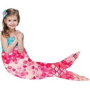 Zeemeerminstaartdeken Voor Kinderen 43 x 100 cm - Meisjes Peuters Slaapdeken Zacht Flanel Fleece Gradiënt Glittery Visschaal Ontwerp - Roze