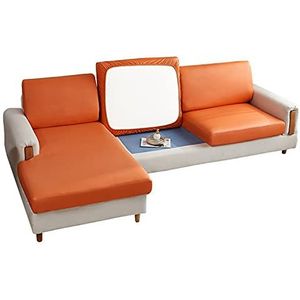 Sofa Zitkussen Hoezen Stretch Waterdichte Pu Leer Bank Zitkussenhoezen Stoelhoes Sofa Slipcovers, Vervanging Bank Kussenhoezen Voor Individuele Kussens (1 zit,Oranje)