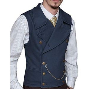 Mens Pak Vest Suede Double Breasted Classic Groomsmen Wedding Vest Lederen Grote Revers, marineblauw, 3XL