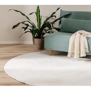 benuta Basic Vloerkleed woonkamer Furry - Crème Rond 160 cm - Zacht Kunstvezel Vachtkleed - Antislip onderkant - Wasbaar - Voor vloerverwarming geschikt