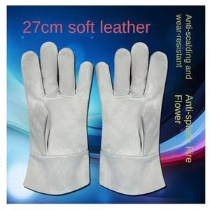 Tweelaagse lashandschoenen van schapenvacht Slijtvast Anti-verbranding Zacht lassen Lasserbescherming Arbeidsverzekering(Lengthen 27 cm)