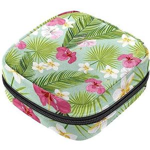 Maandverband Opbergtas, Vrouwelijke Product Pouches Draagbare Periode Kit Tas voor Meisjes Vrouwen Dames Tropische Bloemen-Bladeren, Meerkleurig, 4.7x6.6x6.6 in/12x17x17 cm