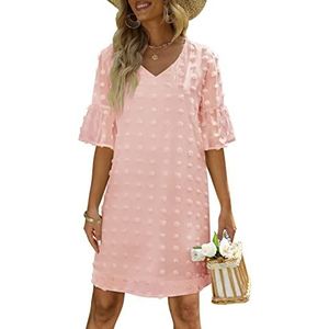 Jurk met V-hals, een Lijnjurk met Korte Mouwen, Losse Taille voor Bruiloft (S)