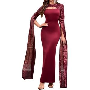 Sexy maxi-jurk met pailletten for dames, strapless galajurken met zeemeerminpailletten en capes, bodycon formele cocktailjurken(XL)