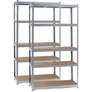 Wiltec 2x magazijnrek verzinkt 100x50x200 cm, draaglast 200 kg per plank stellingkast 5 planken