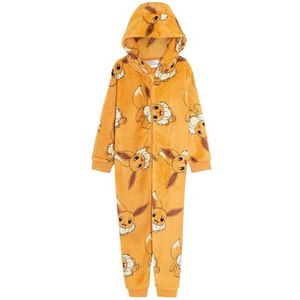 Pokemon Kids Onesie Meisjes Jongens Dress Up All In One Outfit Hooded Slaappak Met 3D Capuchon Fleece Pyjama Rits Loungewear, Eevee, 7-8 jaar