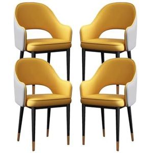 Eetkamerstoelen set van 4, leer, ergonomische armleuningen, rugleuning, zitbank, loungebank, stoelen met metalen poten, bijzetstoel