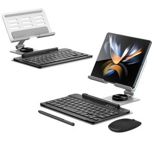 Voor Samsung Galaxy Z Fold 4/Fold 3 Draadloze Bluetooth Toetsenbord/Muis/Schrijfpen/Roterende Toetsenbord Stand (Zilver)