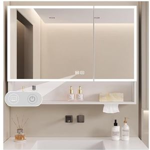 Spiegelkast for badkamer, badkamerspiegel met opbergruimte, medicijnkastje for badkamer met spiegel, moderne wandmontage spiegel medicijnkastje met deuren, ontwaseming(Color:White,Size:W80*H70cm/W31.4