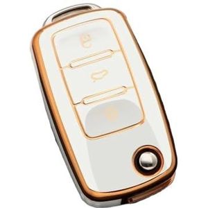 Sleutelbehuizing 2 3 Knoppen TPU Autosleutel Case Cover Shell Fob Voor MK4 Voor Bora Voor Golf 4 5 6 Voor Jetta Voor Passat Voor Polo Voor Touran Voor Octavia Autosleutelhoesje(3 Button G-White)