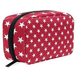 AJINGA Rode Twin Cherry Cosmetic Bag Rits Toilettas Dames Vierkante Make-up Borstels Tas