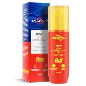 Aqualogica Detan+ Dewy Sunscreen Spray SPF 50+ PA++++ UVA/B ProtectionIHydrating & Sweat ResistantILightweight & Quick AbsorbingINo White Cast-100 ml Non-ComedogenicIFor Men & Women|Oxybenzone Free
