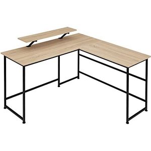tectake® L-Vormig Bureau - Hoekbureau met Verplaatsbaar Monitoropzetstuk - Industrieel Design - Afmetingen 140 x 130 cm - Zwart Metalen Frame - (Industrieel Licht Hout, Sonoma Eiken)