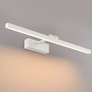 Klighten LED spiegellamp badkamer 61cm, 180 graden draaibare wandlamp voor badkamer IP44, 18W 1170 lumen, badkamerlamp muur aluminium, warm wit 3000K, wit