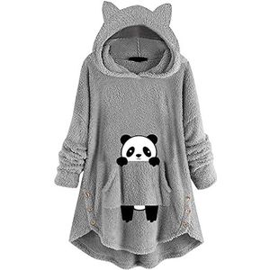 Dames lange kattenoren hoodies mantel casual wintertrui pluche mantel oversized vintage trui sweatshirt lange mouwen effen lange mouwen gebreide trui outwear trui, grijs, Large,