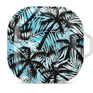 Tropisch blauw en zwart palmen oordopjes hoesje compatibel met Samsung hard shell beschermhoes witte stijl