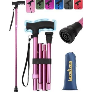 Wandelstok voor vrouwen, verstelbare opvouwbare wandelstokken voor dames van 5,2 FT-6,1 FT, 5 secties verschillende maten opvouwbare wandelstok voor ouderen