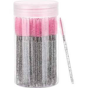100 stuks wimperborstel, mascara toverstaf make-up applicators kits voor wimperverlengingen, wenkbrauwborstel met container (roze, zwart)