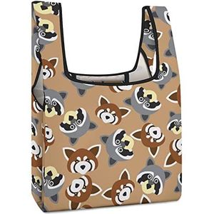 Wasbeer en Rode Panda Herbruikbare het Winkelen Zakken Vouwbare Boodschappentassen Grote Vouwbare Tote Bag met Lange Handvatten