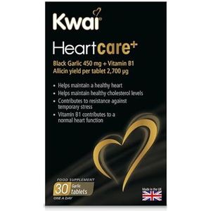 Kwai Heartcare+ Zwarte Knoflook | Knoflookcapsules geurloos & Vitamine B1 I Gezond cholesterolgehalte en een gezond hart, rijk aan antioxidanten | 450 mg knoflook per tablet | 30 tabletten