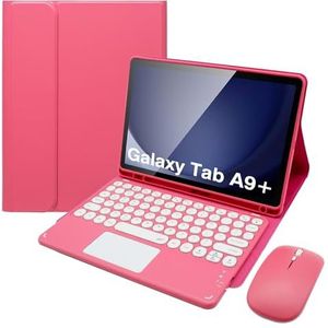 Toetsenbordhoes Voor Samsung Galaxy Tab A9 Plus 11 Inch, Afneembaar Bluetooth-Toetsenbord Met Touchpad, Ingebouwde Penhouder, Tabletmuis,Rood