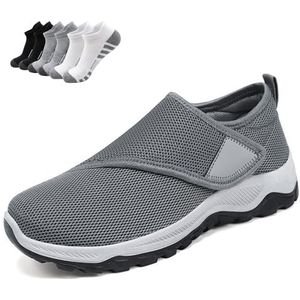 Diabetische comfortschoenen, extra brede ademende drukverlagende schurende wandelschoenen(Gray,44)