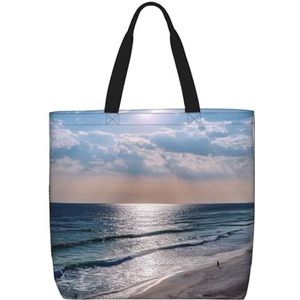 DEHIWI Beach View Tote Bag Voor Vrouwen Waterdichte Casual Schoudertas Met Rits Kruidenier Handtassen Voor Kantoor Winkelen Reizen, Zwart, One Size