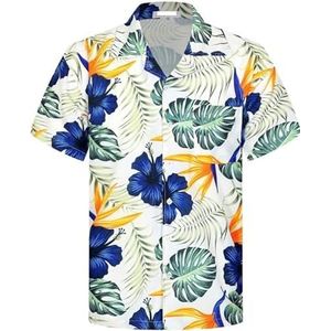 Gepersonaliseerde Overhemd Heren Button-down Korte Mouw Zomer Bloem Bedrukte Strand Casual Hawaiiaanse Shirts(Multi-colored E,XXL)