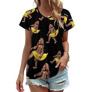 Bigfoot draagbanaan dames V-hals T-shirts schattige grafische korte mouw casual t-shirt tops XL