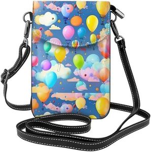 Kleurrijke Ballonnen Lederen Cross Body Flip Telefoon Tas Met Afneembare Schouderbanden, Gebruikt Voor Reizen, Dating, Vakantie Geschenken, Zwart, Eén maat