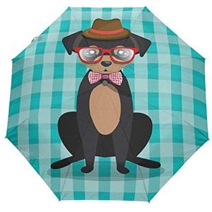 Mode Hond Puppy Tartan Paraplu Automatische Open Sluiten Reizen Zon Blokkeren Winddicht Paraplu's voor Vrouwen Mannen