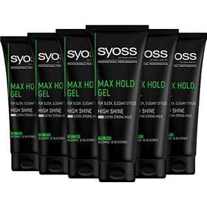 Syoss Gel Max Hold (6 x 250 ml), heren haargel met 48 uur extra sterke grip & glans voor verzorgde stijlen, haargel voor mannen zonder alcohol en siliconen, plakt niet