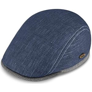fiebig Flatcap Woolton | Newsboy gemaakt van linnen met katoenen voering | Tweekleurige Platte Pet met contrasterende naden | Made in Italy (61-XL, Blauw)