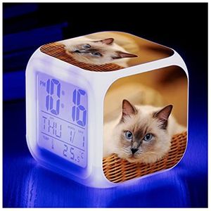 Wekker kinderen elektronische led dier kat kleurrijke kleur veranderende creatieve wekker cadeau bedkant multifunctionele klok (Color : F)