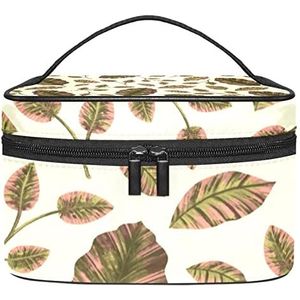 Make-up Organizer Bag, Reizen Make-up Tas Organizer Case Draagbare Cosmetische Tas voor Vrouwen en Meisjes Toiletartikelen Bloemen Groene Bladeren Patroon, Meerkleurig, 22.5x15x13.8cm/8.9x5.9x5.4in