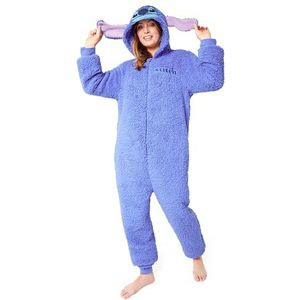 Disney Stitch fleece onesie voor volwassenen en tieners. Behaaglijke loungekleding met capuchon, pluizige fleece nachtkleding, Stitch geschenken voor haar, Blauwe Stitch, XL