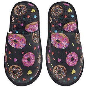 942 Pantoffels voor mannen, kleurrijke donut damesslipper, antislip huispantoffels, lichtgewicht huisschoenen, voor geschenken, mannen, binnen en buiten, Harige pantoffels 774, 7/10.5 UK