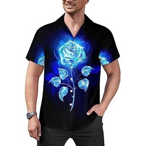 Burning Blue Rose casual overhemden met knopen voor heren, korte mouwen, Cubaanse kraag, T-shirts, tops, Hawaiiaans T-shirt, 2XL