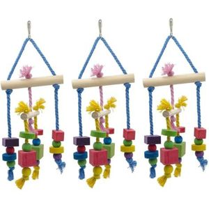 FRCOLOR 3 stuks speelgoed voor vogelkooien vogelbijtspeelgoed parkieten speelgoed kauwspeelgoed katoenen touw zwaaien speelgoed papegaai bijt speelgoed papegaaienblok kauwen de schommel bamboe