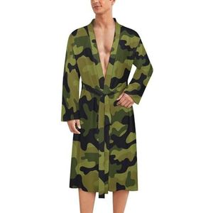 Camouflage legergroene herenmantel zachte badjas pyjama nachtkleding loungewear ochtendjas met riem XL
