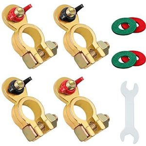Jatiler Accuklemmen, 12 V, snelsluiting, M8, accuklemmen, veilig geklemd, accuaansluitklem messing, met corrosiebeschermpad en schroefsleutel voor motorfiets, auto, schepen, 2 paar