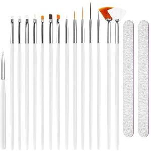 15 penselen voor nail art met 2 nagelvijlen, penseel voor acrylschilderen, nail art design voor manicure, nail art kwastenset voor detail voor nail art design (wit)