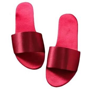 OZMMDA Bride Slippers Women Sandals Summer Shoes Soft Bottom Bride Sandal Woman Satin Slippers Wedding Home Slipper-solid Wine Red-40