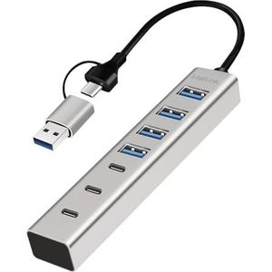 Logilink 076271 Hub USB 3.2 4 poorten USB-A en 3 poorten USB-C Aluminium Zilver Zilver