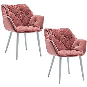 GEIRONV Fluwelen Dining Chair Set van 2, 45 × 44 × 80 cm Moderne Woonkamer Slaapkamer Keuken Lounge Side Stoel Metalen Benen Balkon Fauteuil Eetstoelen (Color : Pink, Size : White feet)