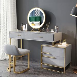 Vanity Set Vanity Desk met spiegel en verlichting, luxe lederen make-up kaptafel, vrouwen dressoir tafel met 4 grote capaciteit laden en krukken voor slaapkamers en make-up kamers (maat: 100 cm,