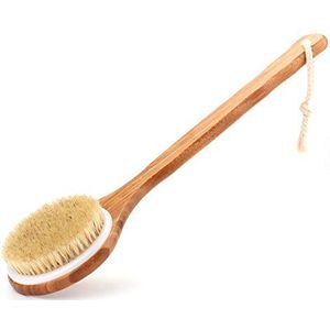Badborstel met lange bamboestreep – natuurlijke borstelharen doucheborstels – verbetert de doorbloeding, peeling, huidgezondheid – nat of droog rugschrobber