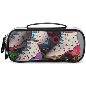 DWTJKMS Retro Rolschaatsen Kleurrijke Lederen Make-up Tas Draagbare Kleine Cosmetische Organizer Waterdichte Toilettas Borstels Potloden En Reizen Make Up Accessoires